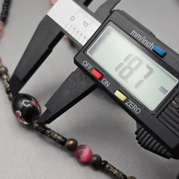 VTG Hand-Blown Lampwork Glass Bead Necklace 16" Floral Motifs Mixed Media - Picture 9 of 12